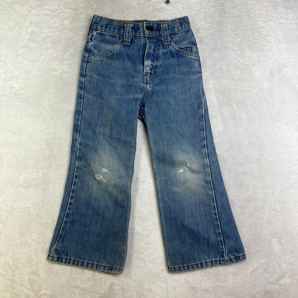 Girls Bootcut Jeans Kids Blue Denim‎ Distressed Snap Zip Fly Classic Y2K - 20X17